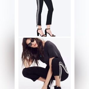MOTHER Black Cropped Track Pants with White Double Side Stripes